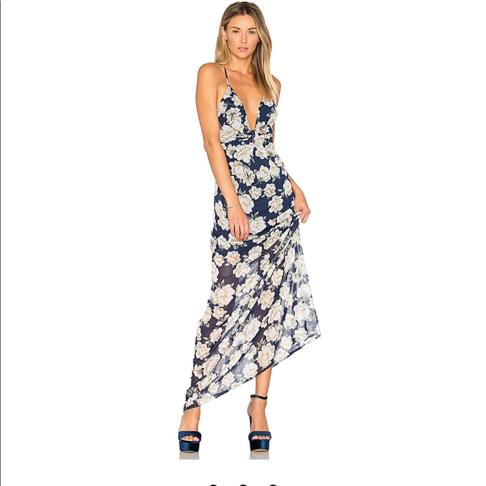 Deep V Maxi Dress in Navy Floral from Revolve